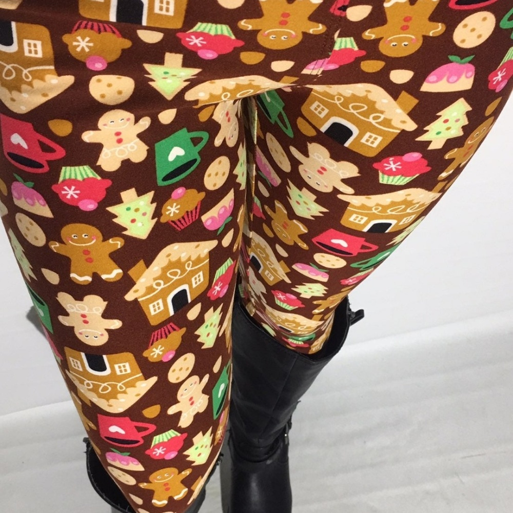 OS/Plus/XPlus NEW Womens Christmas Gingerbread House Printed Leggings - Picture 4 of 8
